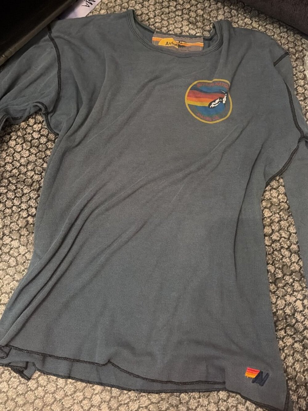 Aviator Nation Malibu CA Thermal Long Sleeve Tee - Charcoal Grey, Size XL